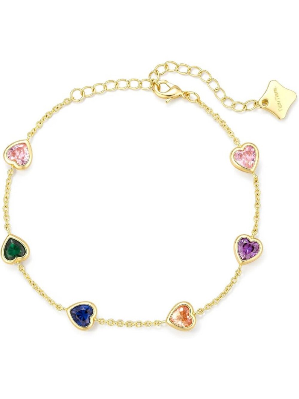 Dainty Adjustable Heart Link Bracelet for Women, 14K Gold Plated Jewelry Gift